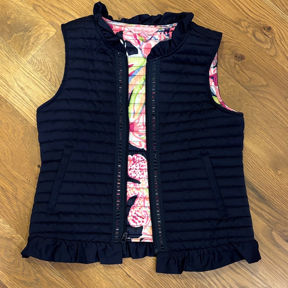 Lilly Pulitzer Navy Vest with Colorful Floral Interior
